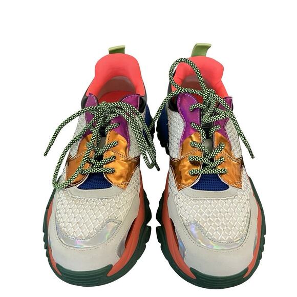 Steve Madden Thrilling Rhinestone Lace Up Platform Sneaker Size 9 Colorful Disco - Picture 5 of 11
